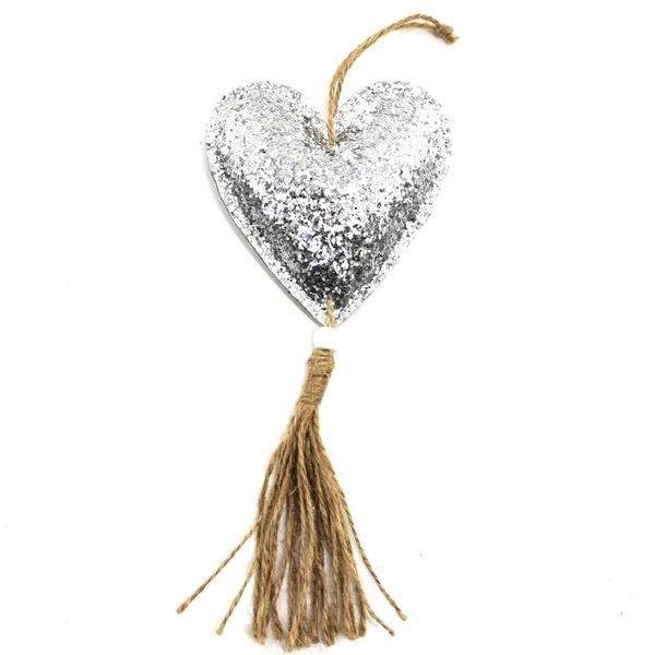 Srdce koženka závěs 23cm stříbrná